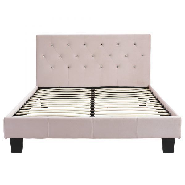 Modern Jazelle Queen Bed in Blush Pink Velvet Upholstery